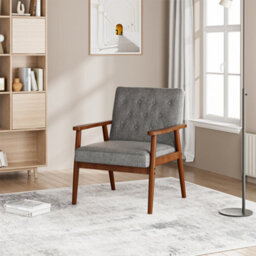 Thehotsale Grey Retro Modern Accent Armchair Upholstered Lounge Chair With Wooden Legs - thumbnail 2