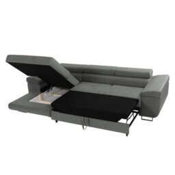 Torezio Mini L Shaped Sofa Bed With Adjustable Headrests Storage Dolfn Mechanism 280X170X70-90Cm Black Right - thumbnail 6