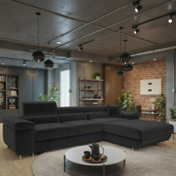 Torezio Mini L Shaped Sofa Bed With Adjustable Headrests Storage Dolfn Mechanism 280X170X70-90Cm Black Right