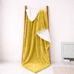 Oxford Homeware Blanket Reversible Soft Plush Throw For Bed & Sofa Sherpa Fleece Blanket, Ochre, Super King (230 X 270Cm)
