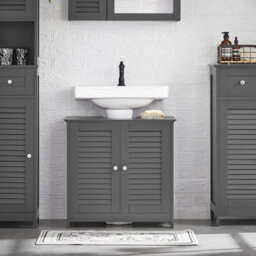 Sobuy Frg237-Ii-Dg, Under Sink Bathroom Cabinet With Adjustable Shelves, Mdf Bathroom Storage Unit,grey,w60Xd35Xh58 - thumbnail 2