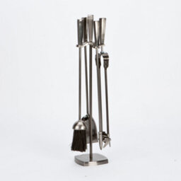 5 Piece Pewter Finish Fireplace Companion Set With Stand - Fire91P