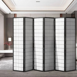 Living And Home 6 Panel Black Wooden Framed Room Divider Privacy Screen Room Partition H 180 Cm X W 270 Cm