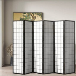 Living And Home 6 Panel Black Wooden Framed Room Divider Privacy Screen Room Partition H 180 Cm X W 270 Cm - thumbnail 2