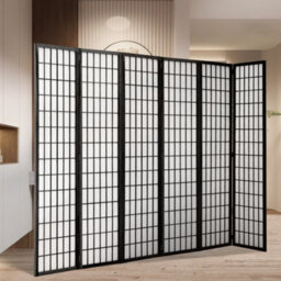 Living And Home 6 Panel Black Wooden Framed Room Divider Privacy Screen Room Partition H 180 Cm X W 270 Cm - thumbnail 3
