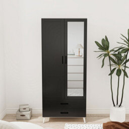 Urbn-Living Urbnliving 180Cm Height White Mirror Wardrobe With Black 2 Door 2 Drawer Bedroom Clothes Storage Hanging Rail - thumbnail 2