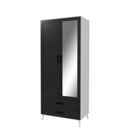 Urbn-Living Urbnliving 180Cm Height White Mirror Wardrobe With Black 2 Door 2 Drawer Bedroom Clothes Storage Hanging Rail - thumbnail 5