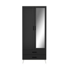 Urbn-Living Urbnliving 180Cm Height White Mirror Wardrobe With Black 2 Door 2 Drawer Bedroom Clothes Storage Hanging Rail - thumbnail 6