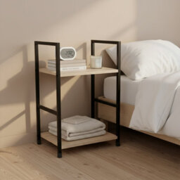 Belofay Small Side Table With Modern Oak Top And Black Steel Frame, Compact Design For Living Room, Guest Room(29 X 23 X 48Cm) - thumbnail 7