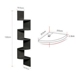 Living And Home 5-Tier Black Zigzag Radial Floating Wooden Corner Wall Shelf Display Storage Wall Unit - thumbnail 5