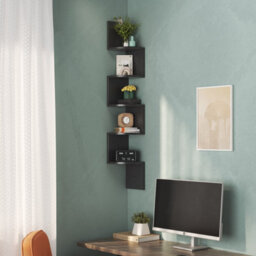 Living And Home 5-Tier Black Zigzag Radial Floating Wooden Corner Wall Shelf Display Storage Wall Unit - thumbnail 1