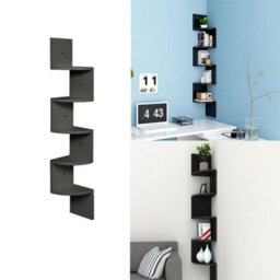Living And Home 5-Tier Black Zigzag Radial Floating Wooden Corner Wall Shelf Display Storage Wall Unit - thumbnail 3