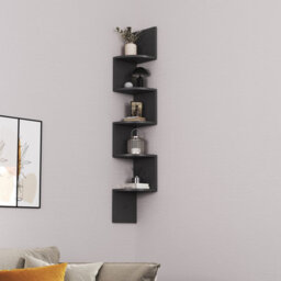 Living And Home 5-Tier Black Zigzag Radial Floating Wooden Corner Wall Shelf Display Storage Wall Unit - thumbnail 2