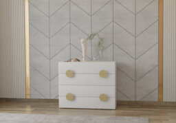 Arte White Chest Of Drawers Pearl W90Cm - Elegant Storage With Gold Accents