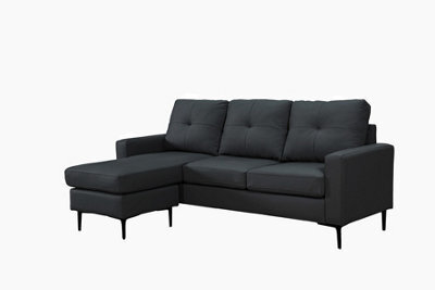 Mattress Guru Elm Corner Sofa With Matching Footstool, 3 Seater Sofa In Air Leather Black - image 1