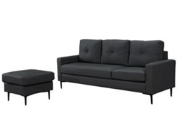 Mattress Guru Elm Corner Sofa With Matching Footstool, 3 Seater Sofa In Air Leather Black - thumbnail 2