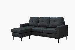 Mattress Guru Elm Corner Sofa With Matching Footstool, 3 Seater Sofa In Air Leather Black - thumbnail 1