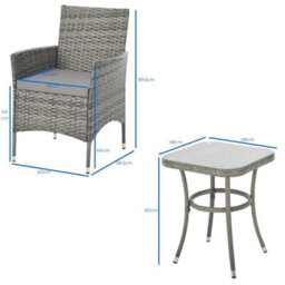 Evre Copenhagen Grey Outdoor Rattan Garden Bistro Set 2 Seater Wicker Table & Chairs Furniture With Cushions Glass Coffee Table - thumbnail 4