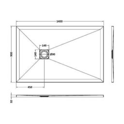 Hudson Reed Rectangular Slimline Shower Tray With Slate Textured Finish, White Slate, 1400 X 800 mm - thumbnail 5