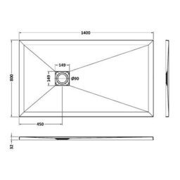 Hudson Reed Rectangular Slimline Shower Tray With Slate Textured Finish, White Slate, 1400 X 800 mm - thumbnail 3