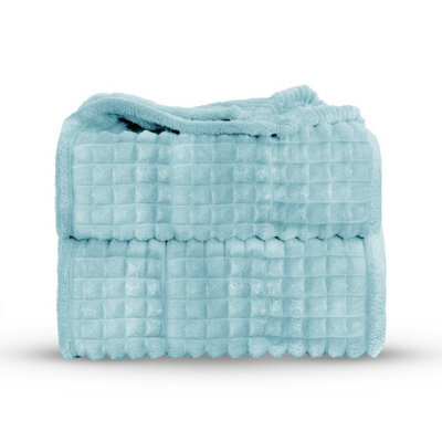 Velosso Elegant Waffle Style Ribbed Thermal Plush Throw - Cosy Winter Embossed Fur Blanket For Sofa, Bed - 150Cm X 200Cm - Duck Egg