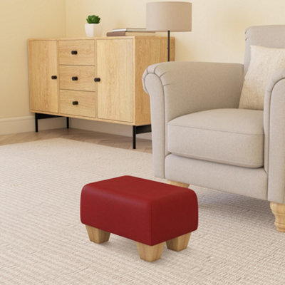 Poppy Red Natural Wood Chunky Legs Faux Leather Small Footstool Handmade Uk By Footstools Direct - image 1