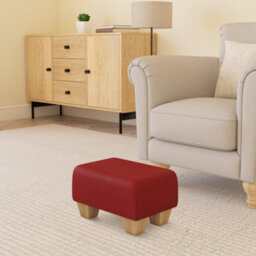 Poppy Red Natural Wood Chunky Legs Faux Leather Small Footstool  Handmade Uk By Footstools Direct - thumbnail 1