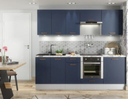 Impact Furniture Kitchen Cabinets Complete Set 8 Units With Oven Housing 240Cm Dark Navy Blue Cupboard Fitted Diy Nora