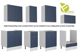 Impact Furniture Kitchen Cabinets Complete Set 8 Units With Oven Housing 240Cm Dark Navy Blue Cupboard Fitted Diy Nora - thumbnail 2