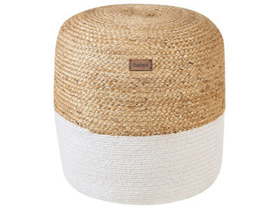 Beliani Boho Round Pouffe White Jute 46 Cm, Bead-Filled Footstool And Casual Seat - image 1