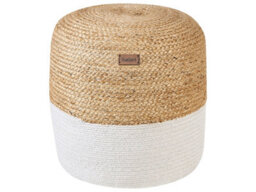 Beliani Boho Round Pouffe White Jute 46 Cm, Bead-Filled Footstool And Casual Seat - thumbnail 1