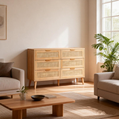 Rattan Chest Of 6 Drawers, Clothing Storage Cabinet - Natural - image 1