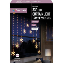 Premier Decorations Limited Christmas Curtain Lights 339 Led Snowflake Mains 1.2 X 1.2M Warm White - thumbnail 2