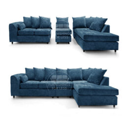 Furnishings For Less UK Monaco Chenille Fabric 5 Seater L Shaped Corner Sofa  Blue Right Hand Facing