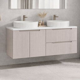 Heze Furniture Noca Wide Bathroom Cabinet 120Cm With Worktop Basins - Cashmere & White - thumbnail 1