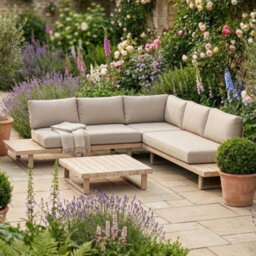 Dibor Glenwood Wooden Corner Garden Lounge Set Contemporary Outdoor Sofa With Cushions And Coffee Table