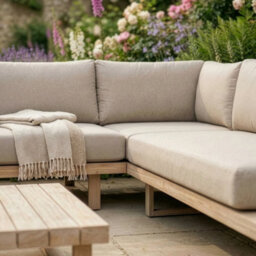 Dibor Glenwood Wooden Corner Garden Lounge Set Contemporary Outdoor Sofa With Cushions And Coffee Table - thumbnail 4