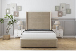 "Sloomy Sterling Almond Coniston Bed Frame With Mattress With 50""  Upholstered Wingback Headboard 2'6 Small Single" - thumbnail 1