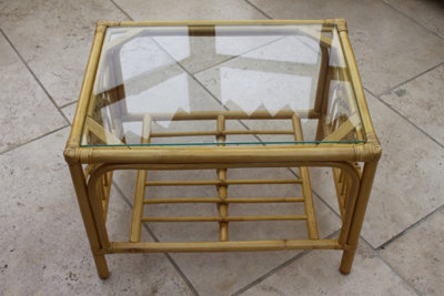Garden Market Place Gardenmarketplace Portofino Cane Coffee Table In A Natural Finish -Tempered Glass - image 1