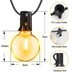 Ollny 10M Solar Festoon String Lights With Remote 3 Modes Usb 16 G40 Shatterproof Bulbs Pergola Gazebo Patio Party Decor - thumbnail 7