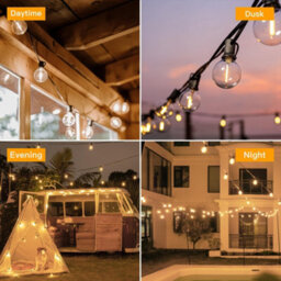 Ollny 10M Solar Festoon String Lights With Remote 3 Modes Usb 16 G40 Shatterproof Bulbs Pergola Gazebo Patio Party Decor - thumbnail 2