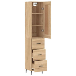 Berkfield Highboard Sonoma Oak 34.5X34X180 Cm Engineered Wood - thumbnail 4