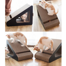 Living And Home Cat Cardboard Scratcher Kitten Scratching Board With Tunnel Hole And Toy Ball - thumbnail 3