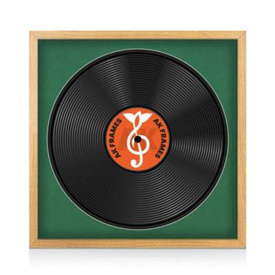 "16X16"" Oak Sleek Vinyl Record Frame With Emerald Mount For 12 Inch Lp Disc - Ak Frames" - image 1