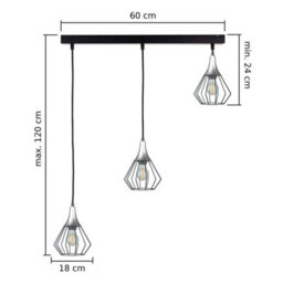 Luminosa Lighting Luminosa Selene Bar Pendant Ceiling Light Black, Silver 3X E27 - thumbnail 2
