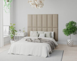 Aspire Easymount Wall Mounted Upholstered Panels, Modular Diy Headboard In Eire Linen Fabric, Natural (Pack Of 8) - thumbnail 1
