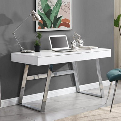 Furniture in Fashion Aspen High Gloss Laptop Desk With 3 Drawers In White - image 1