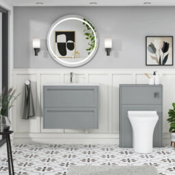 Royal Bathrooms Elmore 700mm Traditional Wall Hung 2 Drawer Bathroom Vanity Unit With Sintered Stone Basin Sink - Matt Pebble Grey - thumbnail 4