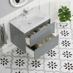 Royal Bathrooms Elmore 700mm Traditional Wall Hung 2 Drawer Bathroom Vanity Unit With Sintered Stone Basin Sink - Matt Pebble Grey - thumbnail 5