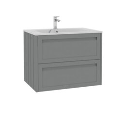 Royal Bathrooms Elmore 700mm Traditional Wall Hung 2 Drawer Bathroom Vanity Unit With Sintered Stone Basin Sink - Matt Pebble Grey - thumbnail 6